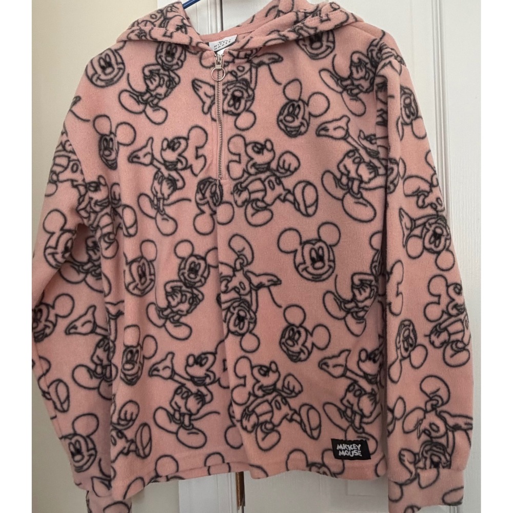 Disney Mickey Mouse Pink Fleece Quarter Zip Hoodie All Over Print Small